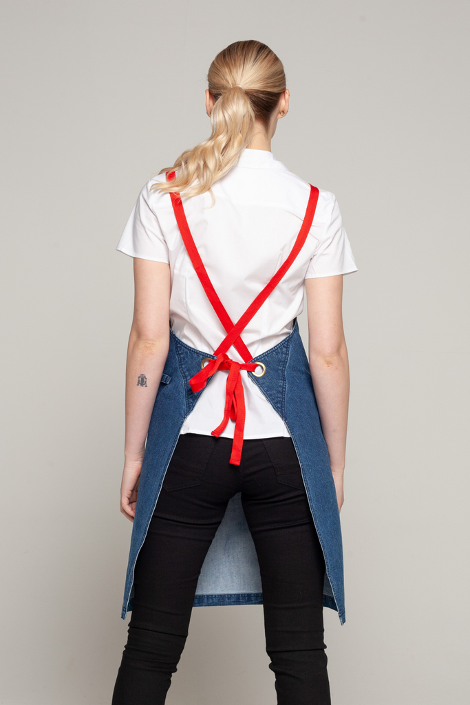 BONDI Denim blue / Red straps - Ace Chef Apparels