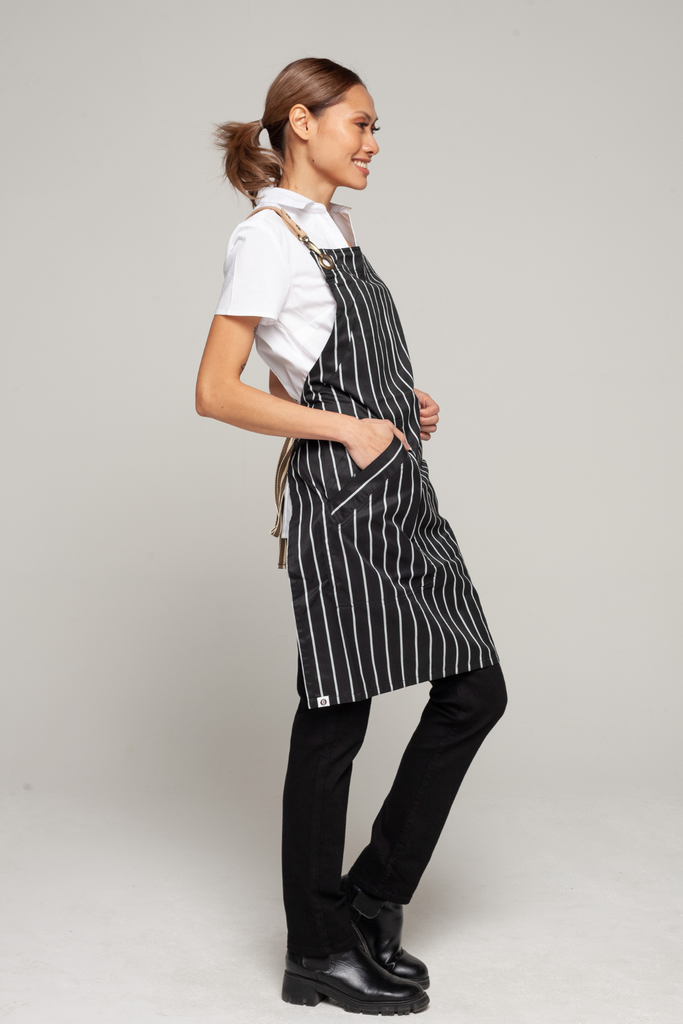 BONDI Black White Stripes/Beige leather dual tone - Ace Chef Apparels