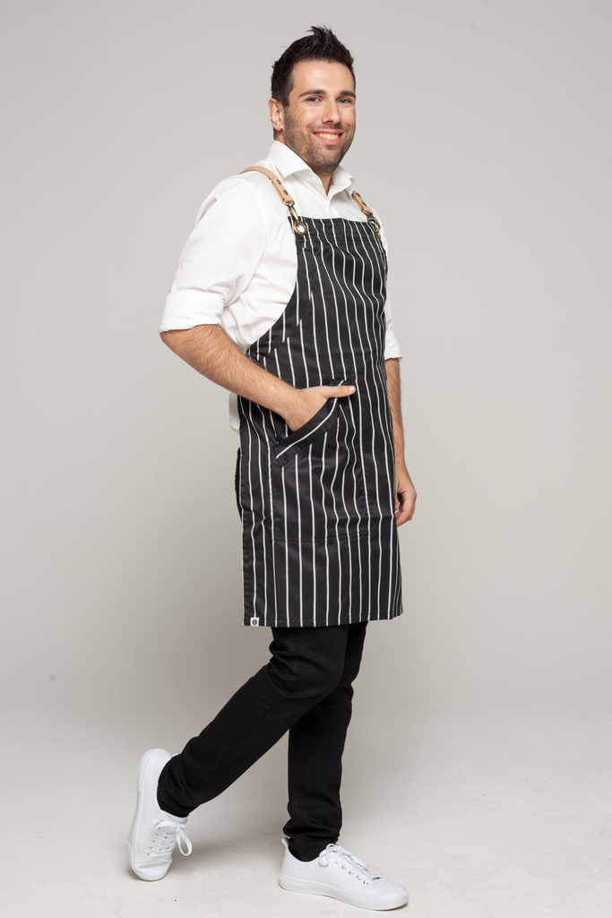 BONDI Black White Stripes/Beige leather dual tone - Ace Chef Apparels