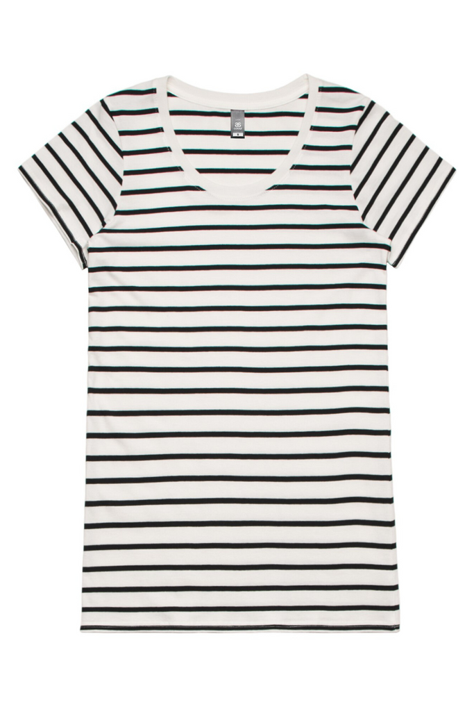 Women loop stripe tee- Natural/Black - Ace Chef Apparels