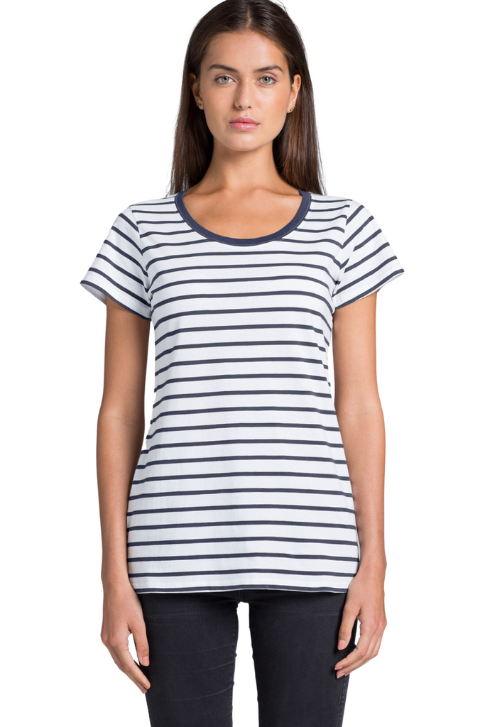 Women loop stripe tee- Navy/White - Ace Chef Apparels