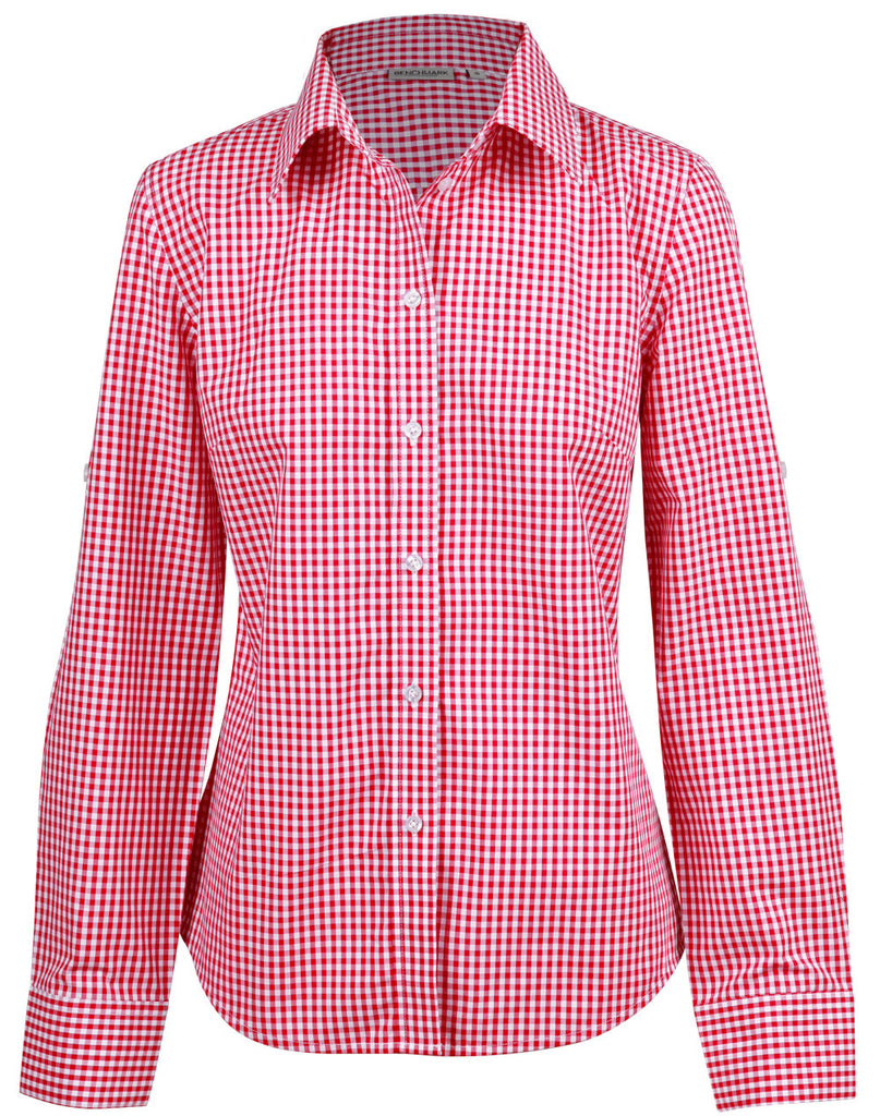 Ladies Gingham Check Long Sleeve Shirt